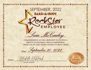 Rockstar Employee Award, Employee of the Month Award. Featured Employee, Dog Daycare and Pet Hotel